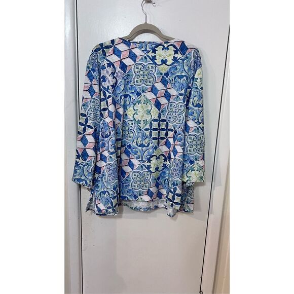 ALFRED DUNNER WOMENS BLUE GREEN CREW NECK BLOUSE SIZE 3XL P1-187 - Picture 7 of 9